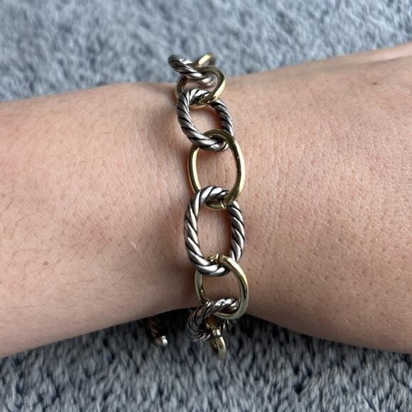 Mixed Metal Silver‎ & Gold Link Bracelet With Toggle Clasp - Size 8”-9” Long - Picture 1 of 10